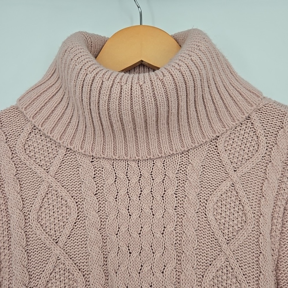 Cable Knit Baby Pink Turtleneck Pullover Womens M Sweater Preppy Academia Cute - Picture 4 of 8
